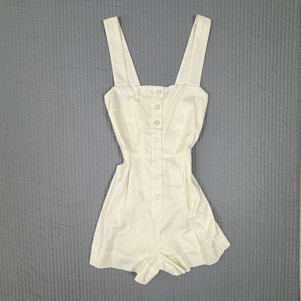 A New Day White Linen Blend Button Front Crisscross Back Romper Size M NWT